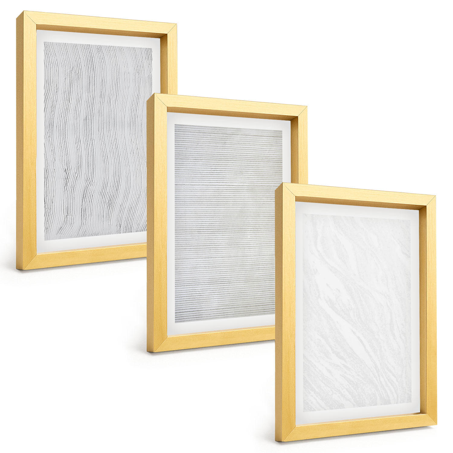 BILDER SET 3er Set - 20x30 cm Goldrahmen - Helle Sandmusterstrukturen - Goldfarben, Kunststoff (20/30cm) - TULUP