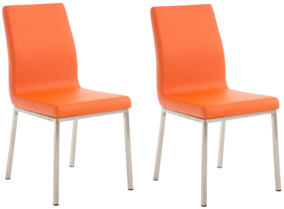 STUHL 2er Set Lederlook Orange - Edelstahlfarben/Orange, Textil/Metall (40/88/50cm) - CLP