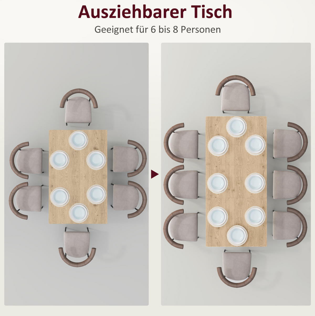 ESSTISCH aus MDF 160x75x77 cm Natur ausziehbar mit versteckter Einlegeplatte und Stahlgestell - Braun, Holzwerkstoff (160/75/77cm) - Modfu