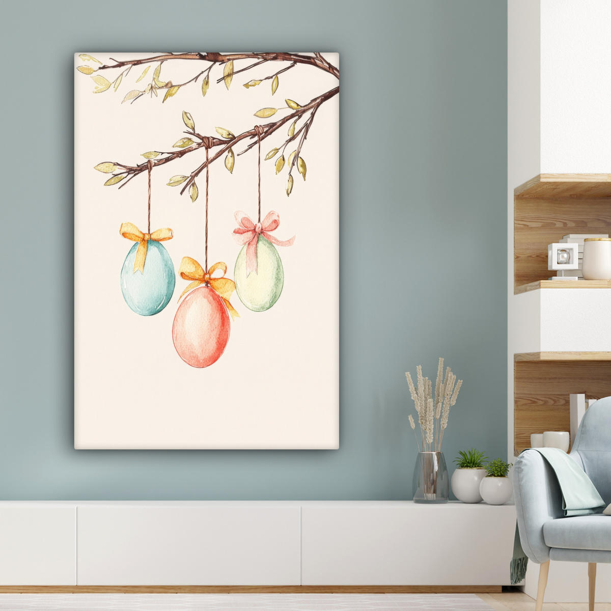 LEINWANDBILD Osterkuchen - Schleife - Eier Deko Groß 90x140 cm - Creme, Textil (90/140cm) - MuchoWow