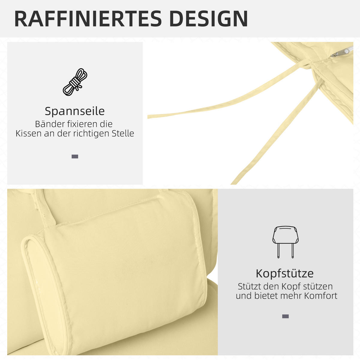 LIEGENAUFLAGE aus Polyester 198x53x5 cm in Beige mit Kopfkissen - Beige, Textil (53/5/198cm) - Modfu