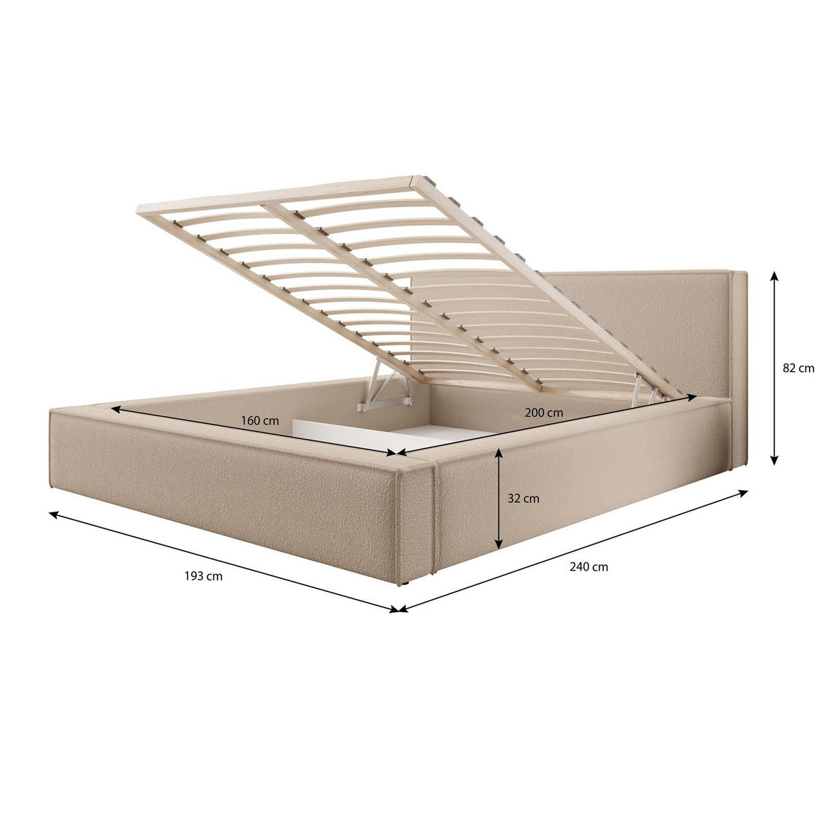 POLSTERBETT Bocalio Dunkelgrau Boucle 140 cm - Dunkelgrau, Kunststoff/Textil (140/200cm) - Selsey