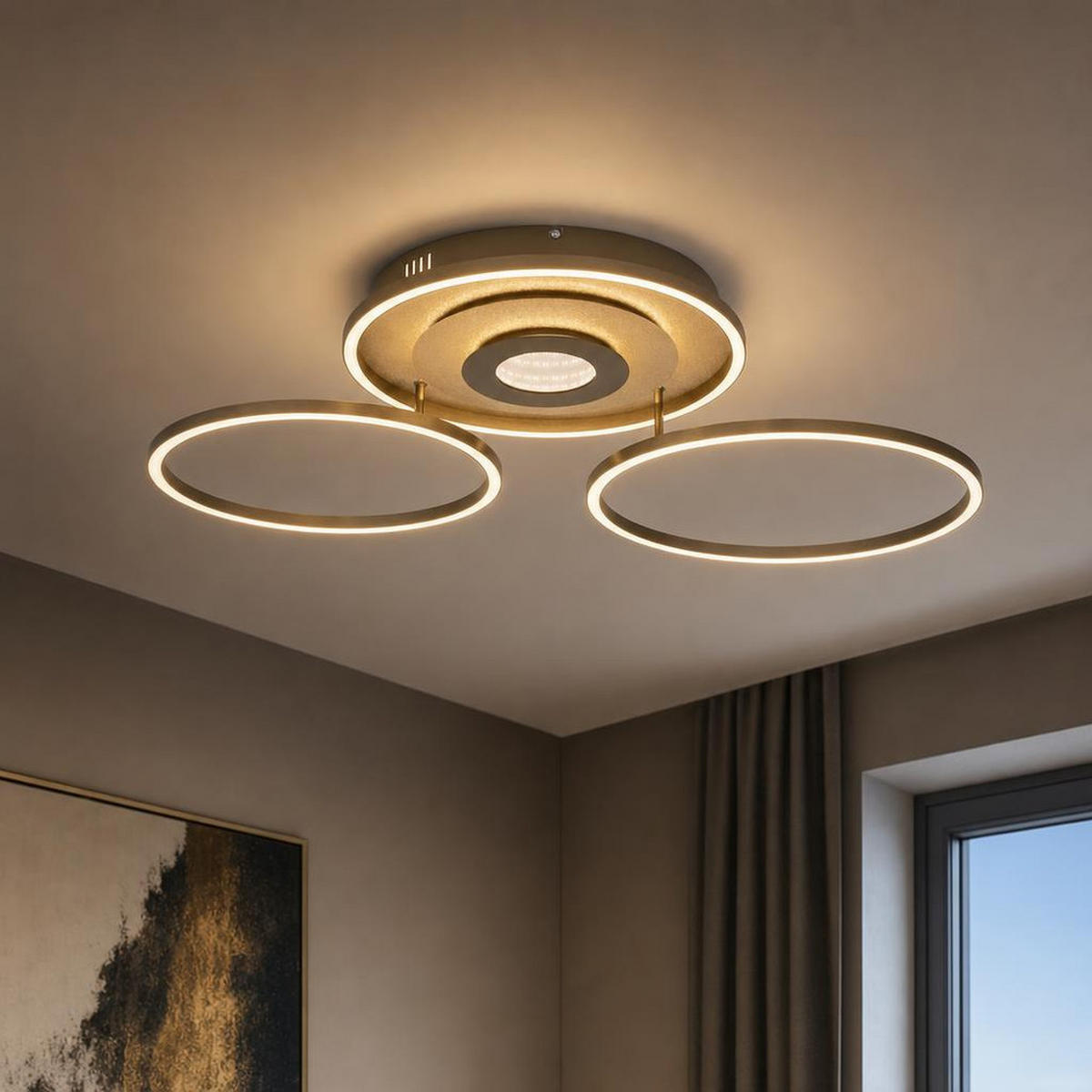 DECKENLEUCHTE MILES METALL CHAMPAGNER MATT LED - Champagner, Metall (99.2/57/11.5cm) - Globo Lighting