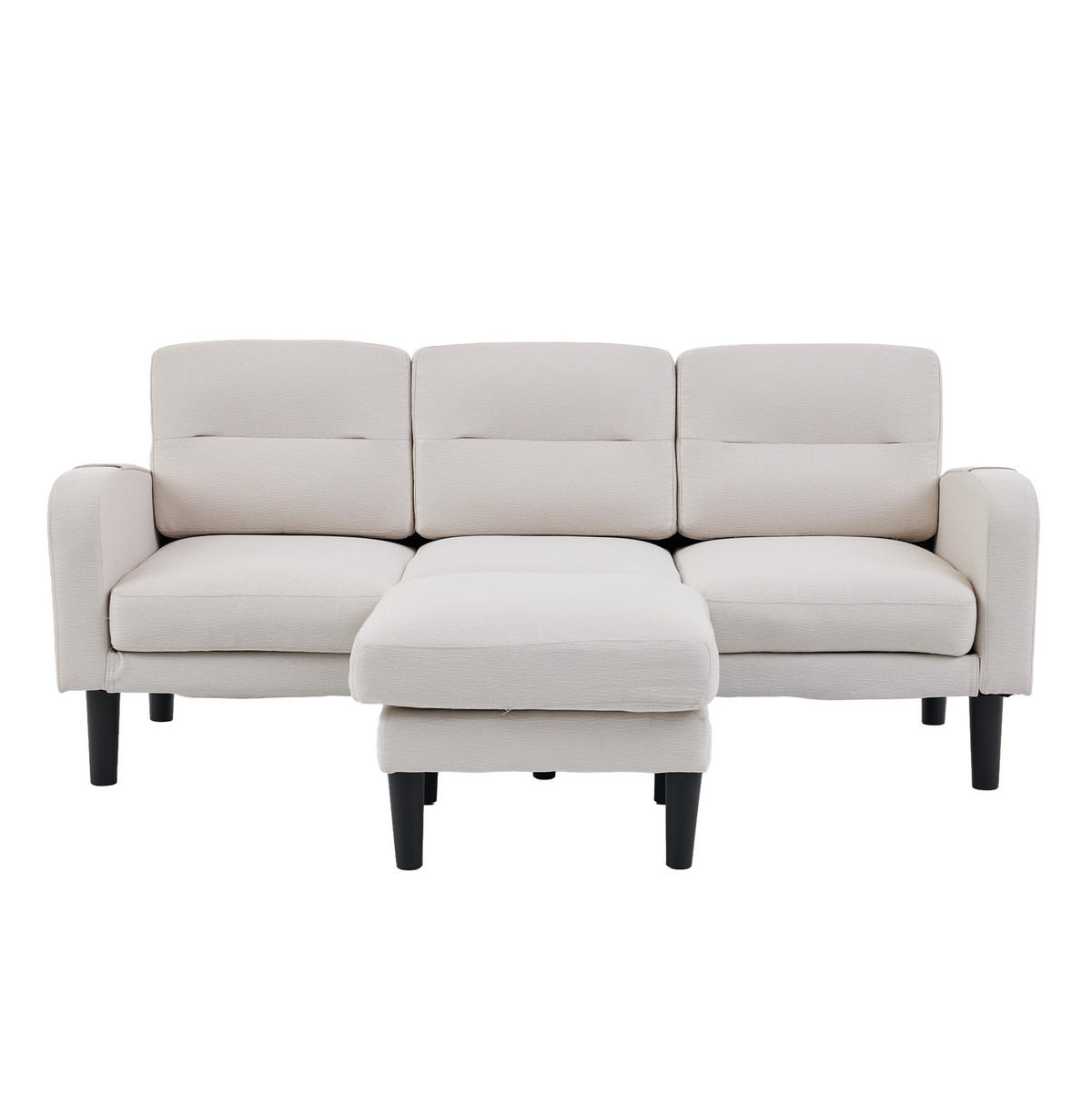ECKSOFA 204/136/80 cm aus Stoff mit Chaiselongue und Seitentaschen Beige - Beige, Textil (136/204cm) - Modenvie