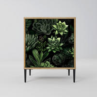 SIDEBOARD SUCCULENT JUNGLE, Eichefarben, 57,5x42x72,5 cm, Schwarze Metallfüße - Eichefarben/Multicolor, Holzwerkstoff/Metall (57.5/72.5/42cm) - SpaceRebels