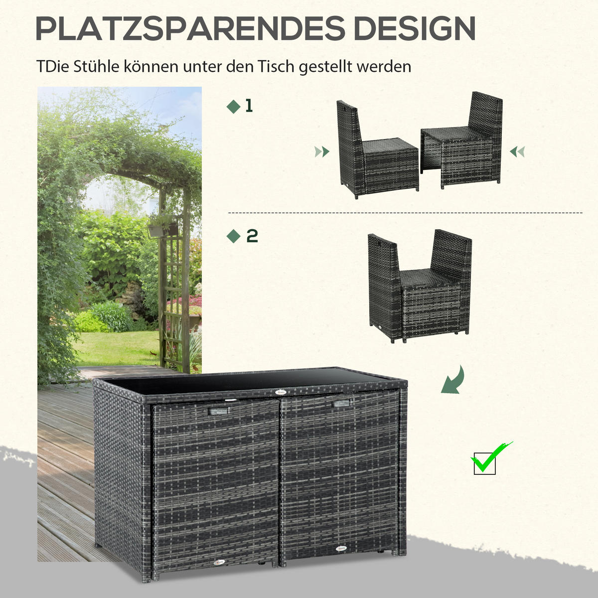 GARTENMÖBEL Set Stahl PE Polyrattan Grau - Grau, Metall - Outsunny