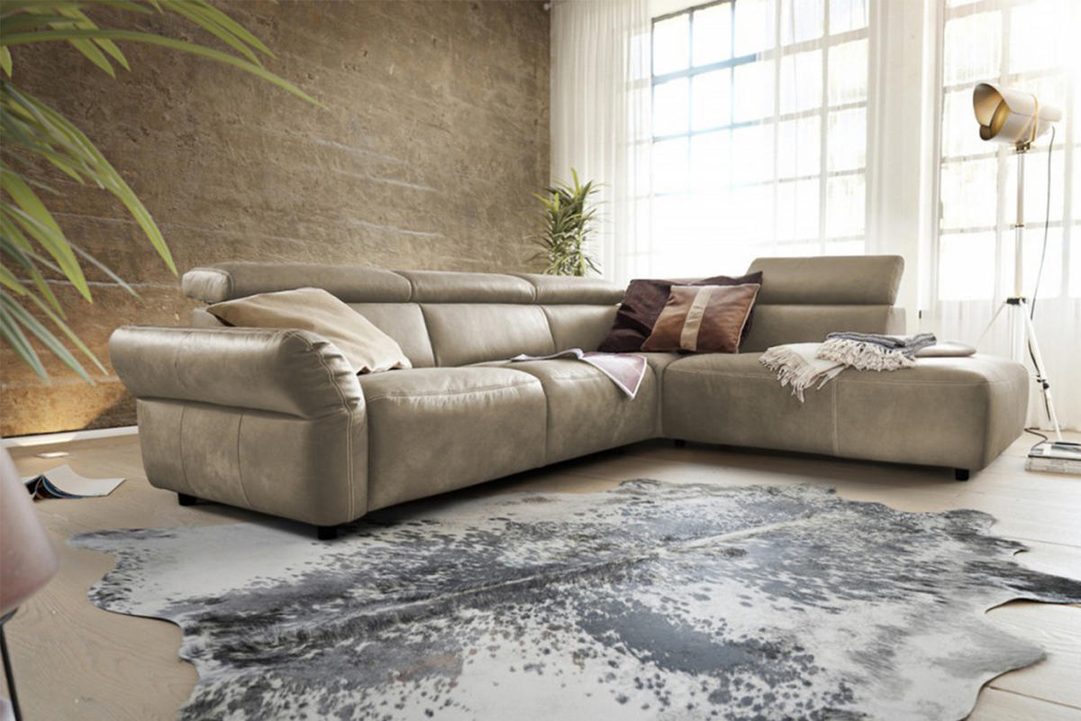 ECKSOFA MOTOR. SITZVORZUG RISO Grau Leder - Schwarz/Grau, Leder (263/240cm) - KAWOLA