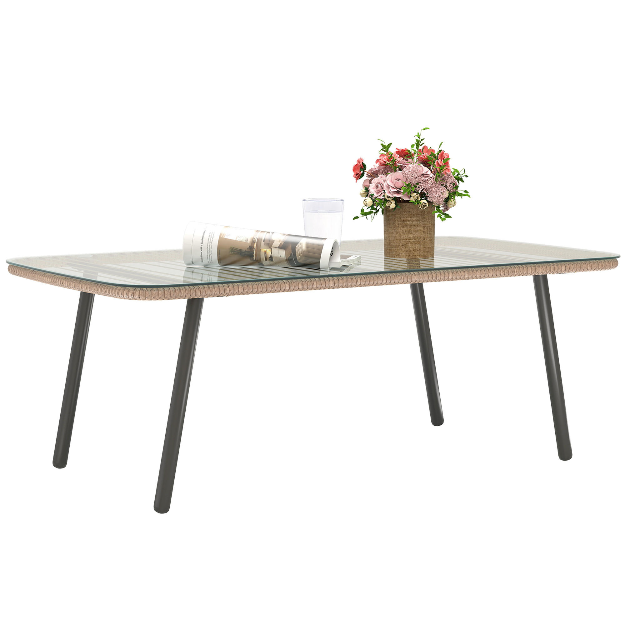 GARTENBEISTELLTISCH DE-13632 rechteckig mit Glasplatte, Holzoptik Natur - Naturfarben, Metall (110/60/40cm) - ComfortXL