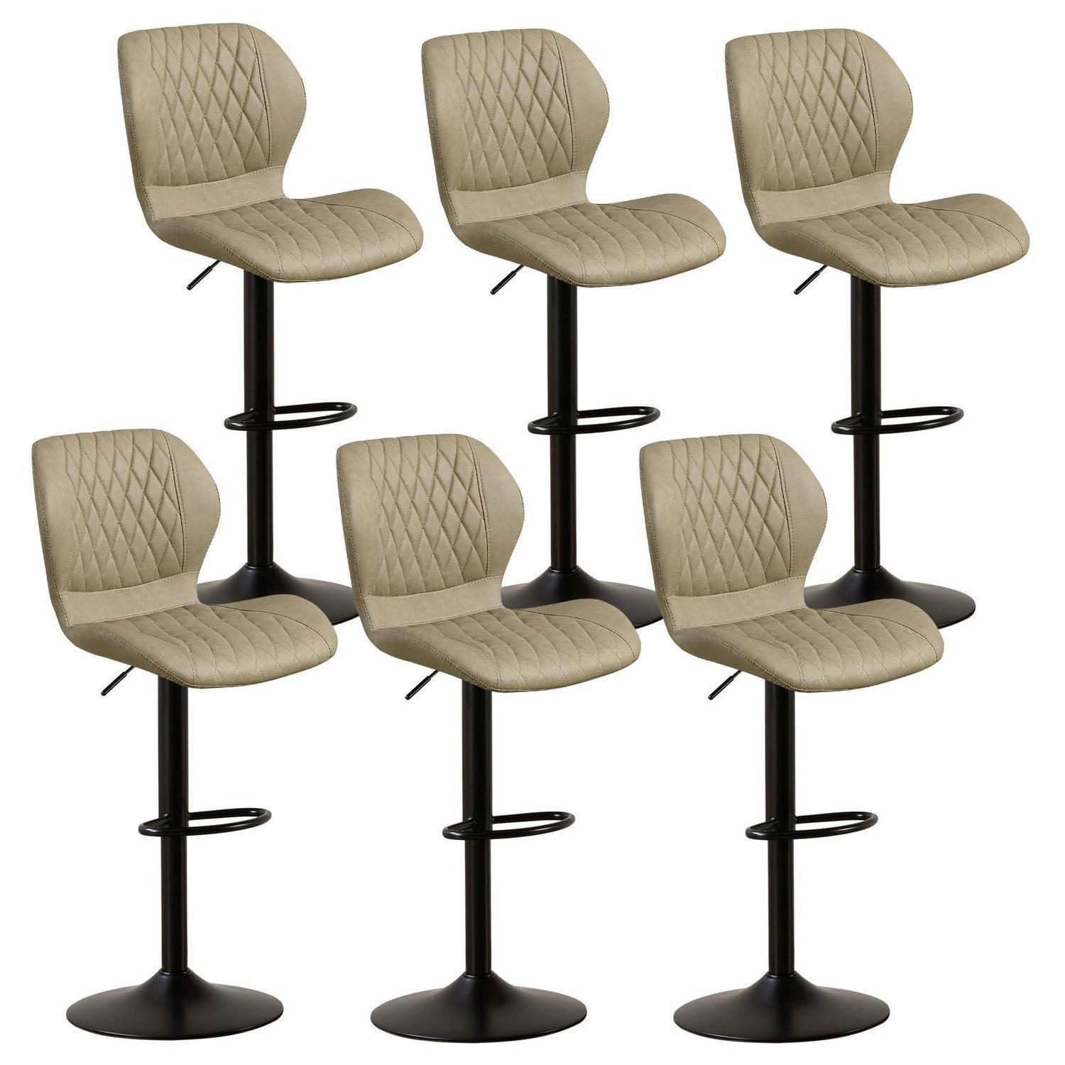 BARHOCKER 6-teiliges Set PU-Kunstleder Khaki Höhenverstellbar - Beige, Kunststoff (46.5/111/38cm)