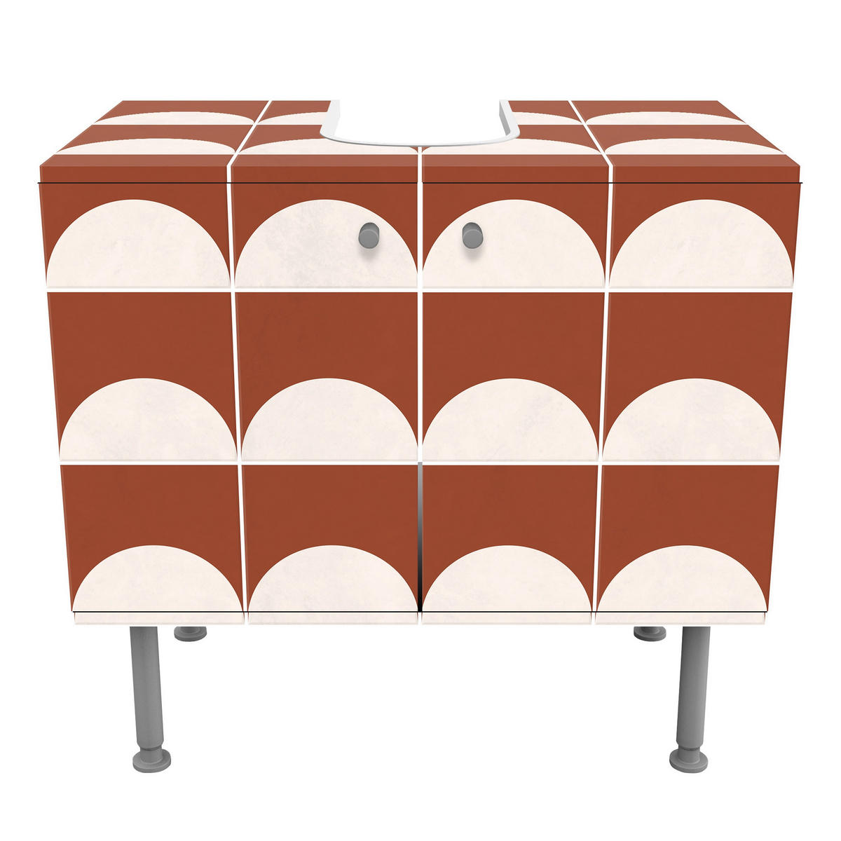 WASCHBECKENUNTERSCHRANK Fliesen mit Halbkreisen Terracotta 60/55/35 cm - Rot, Holzwerkstoff (60/55/35cm) - Bilderwelten