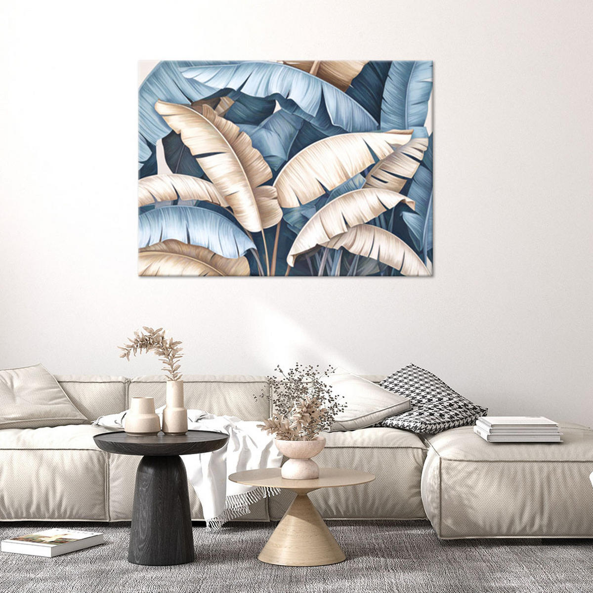 BILDER, Tropische Bananenblätter Natur Pflanzen - Blau, Textil (100/70cm) - Feeby
