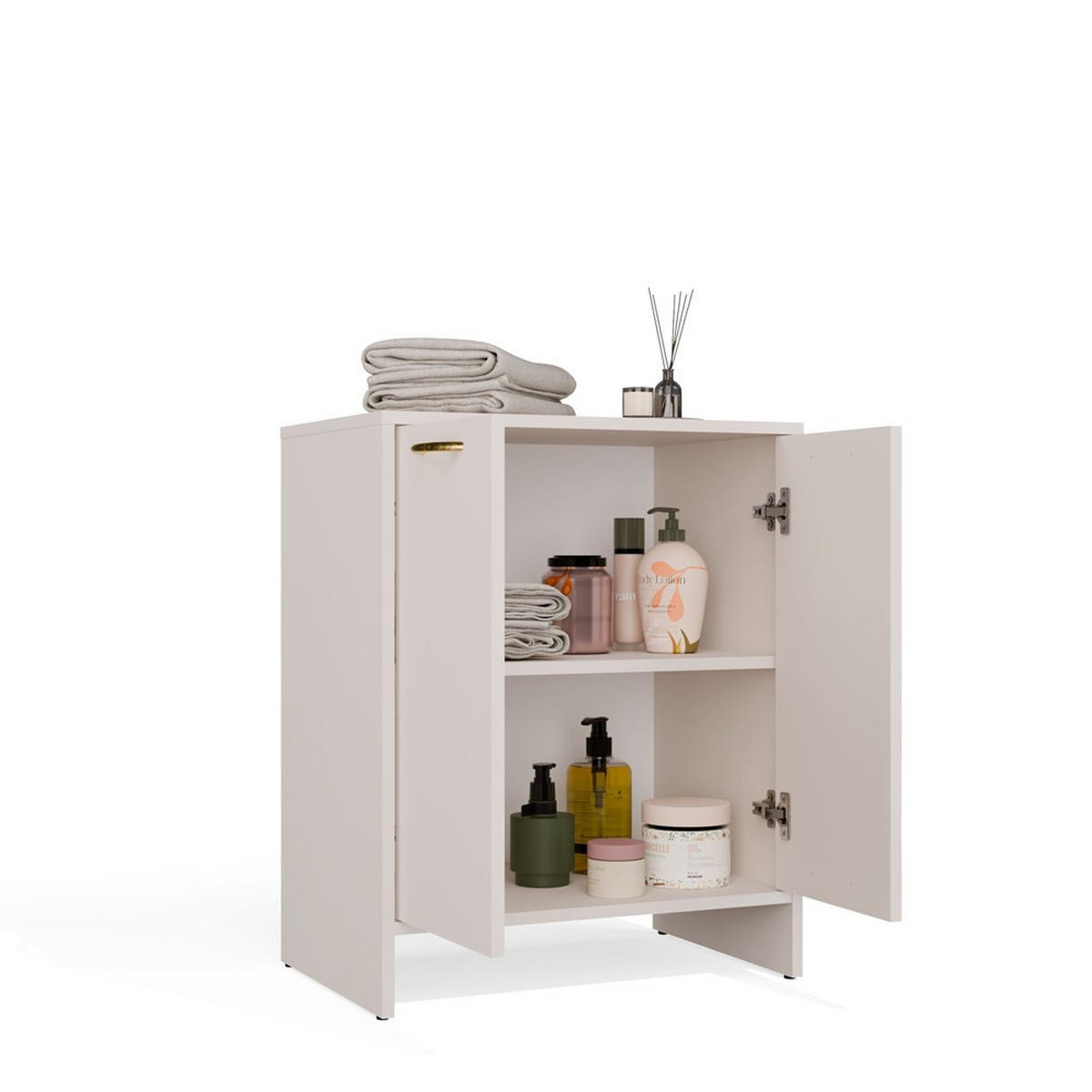 WASCHBECKENUNTERSCHRANK NINA 2DUM Kaschmir 60 x 74 x 40 cm - Beige, Holzwerkstoff (60/74/40cm)