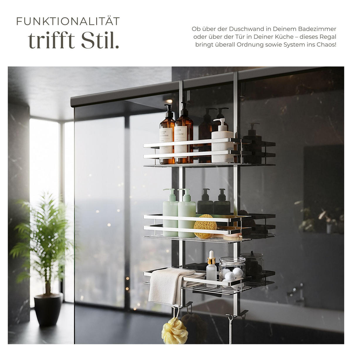 DUSCHABLAGE , 30 x 21 x 80 cm, silber - Silberfarben, Metall (21/80/30cm) - tectake