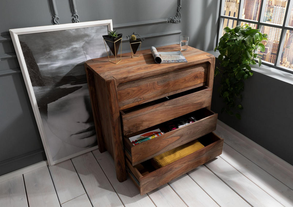 KOMMODE Sheesham 96x50x90 grau geölt BUENO #2004 - Grau, Holz (96/90/50cm) - Massivmoebel24