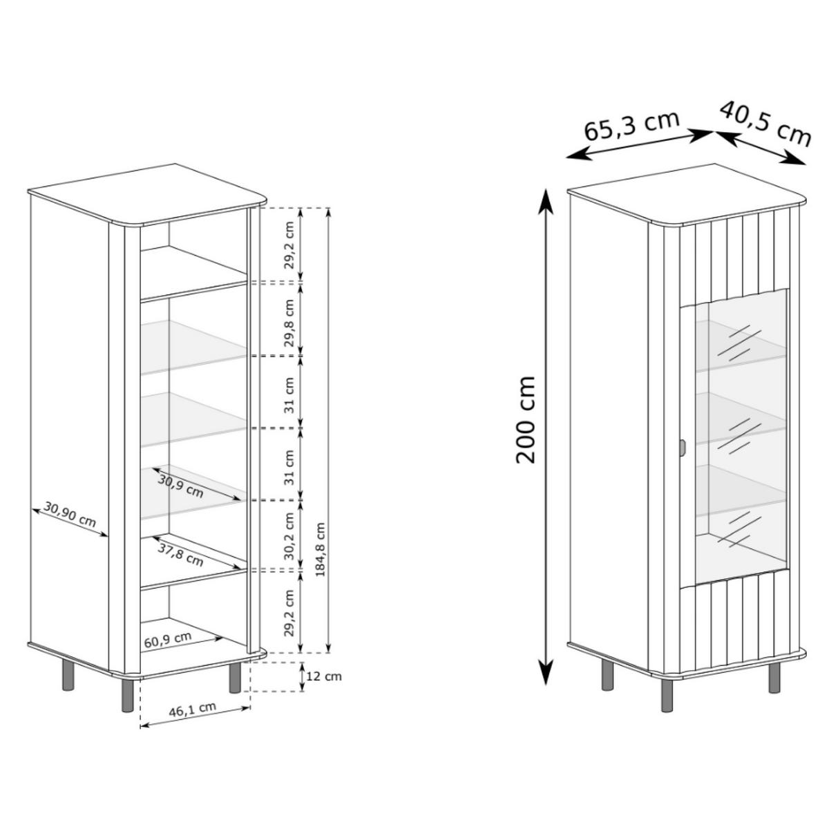 VITRINE Novado Kaschmirgrau 65 cm - Taupe/Schwarz, Holzwerkstoff/Metall (65.3/200/40.5cm) - Selsey