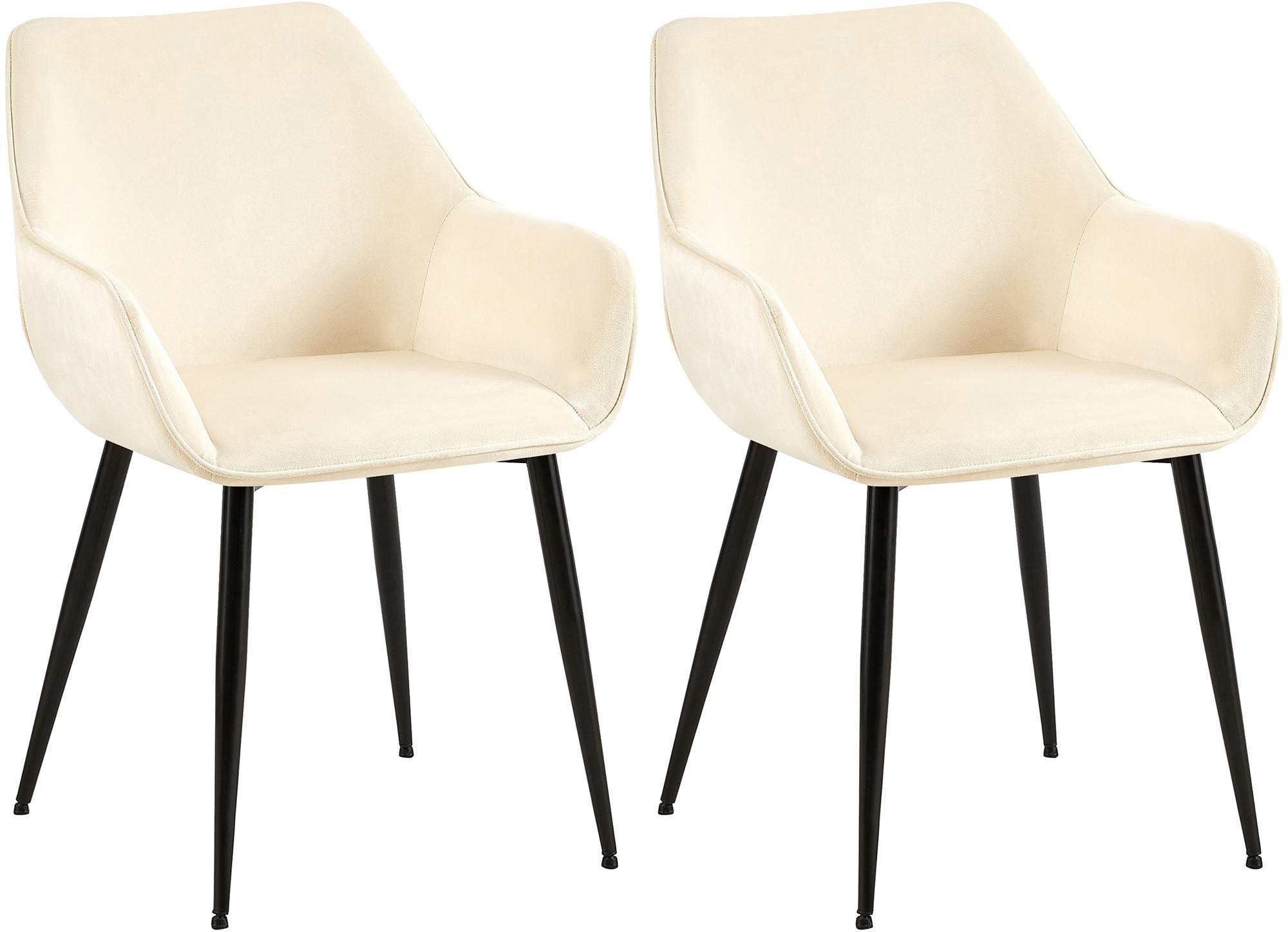 ARMLEHNENSTUHL 2er Set Samt creme - Creme/Schwarz, Textil/Metall (52/82/63cm) - CLP