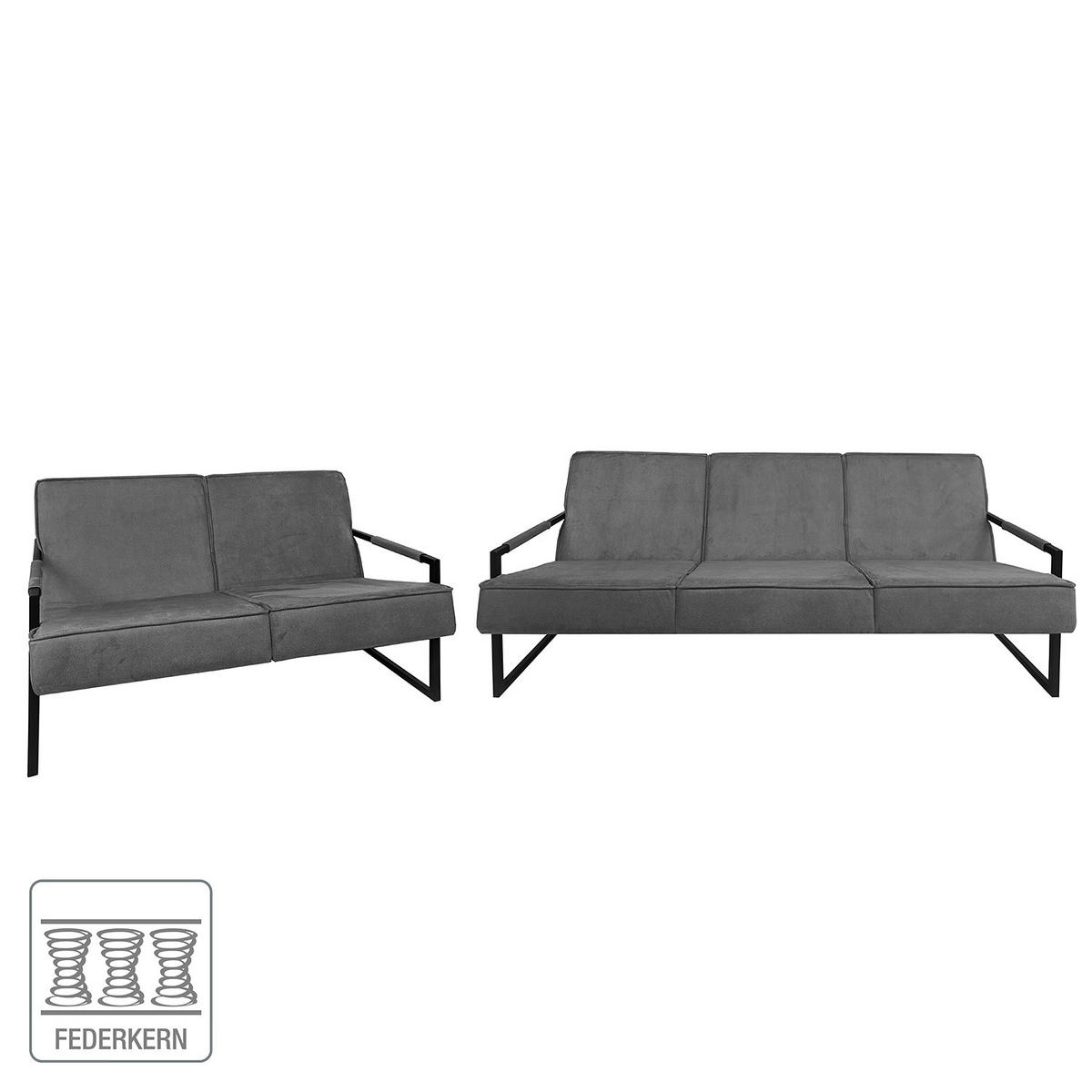 POLSTERGARNITUR (3-2) - Strukturstoff - Grau, Textil (1/1/1cm) - home24