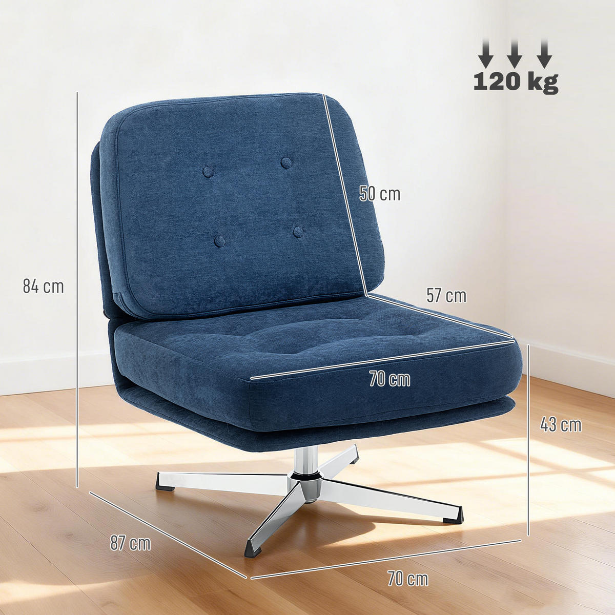 LEŽÁK z polyesteru, tmavě modrý - stříbrná/tmavě modrá, kov/textil (70/84/87cm) - HOMCOM