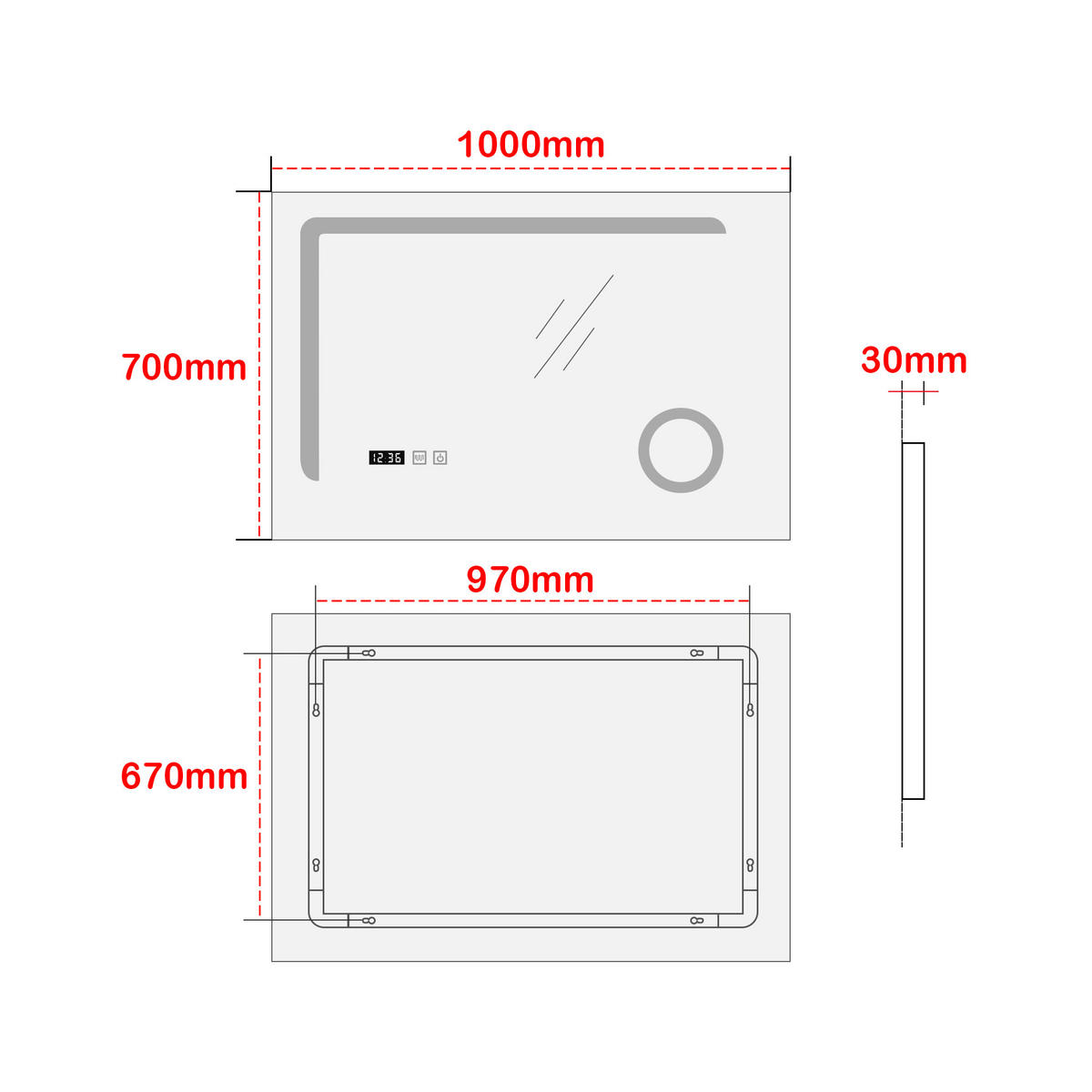 BADEZIMMERSPIEGEL Chambave - Silberfarben, Glas/Metall (100/70/3cm) - pro.tec