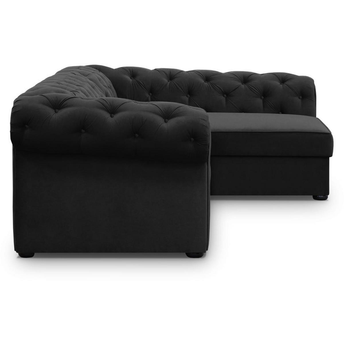 ECKSCHLAFSOFA Chester im Chesterfield-Stil, Schwarz, rechts - Schwarz, Textil (278/173cm) - Beautysofa