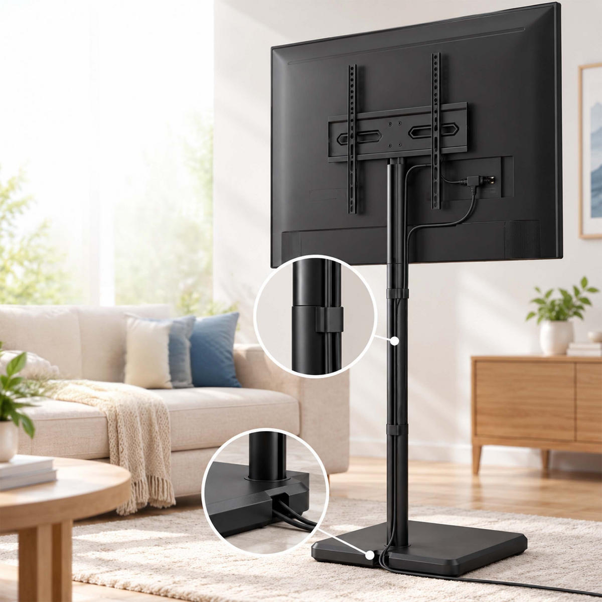SUPORT TV Negru reglabil pe înălțime 32 până la 60 inch - negru, compozit lemnos/metal (42.5/139.5/32.5cm) - Relaxdays