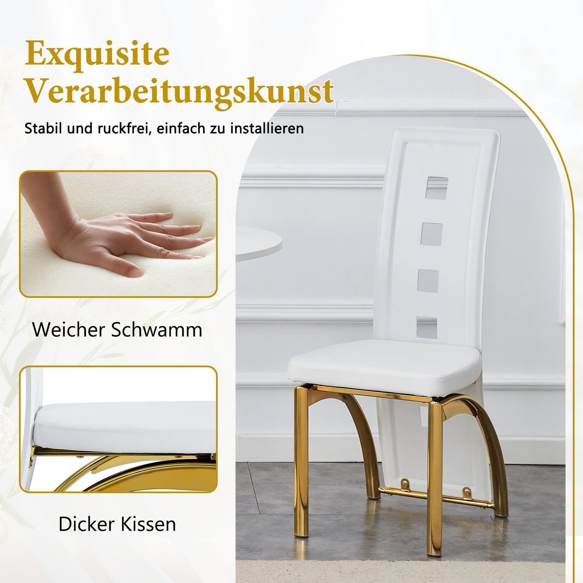 STUHL-SET DE-36589 2 Stück mit PU-Bezug und Metallbeinen Weiß - Weiß, Metall (49/102.5/43cm) - ComfortXL