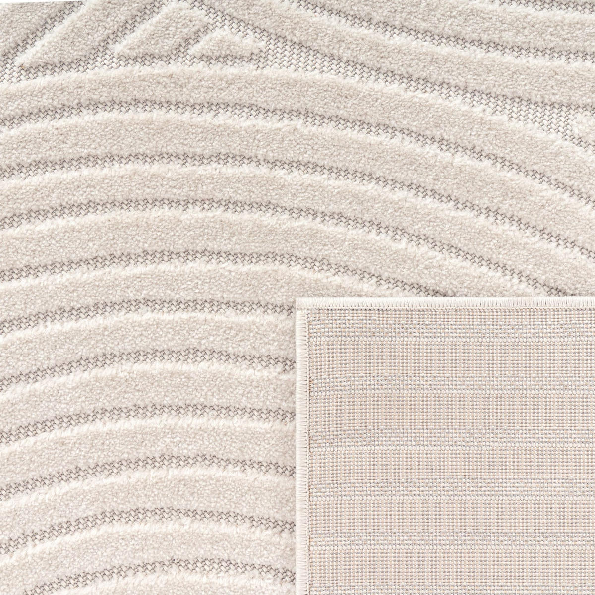 TEPPICH Kurzflor Struktur Wohnzimmer schmutzabweisend Creme Rund 200D - Creme, Textil (200/200cm) - KADIMA DESIGN