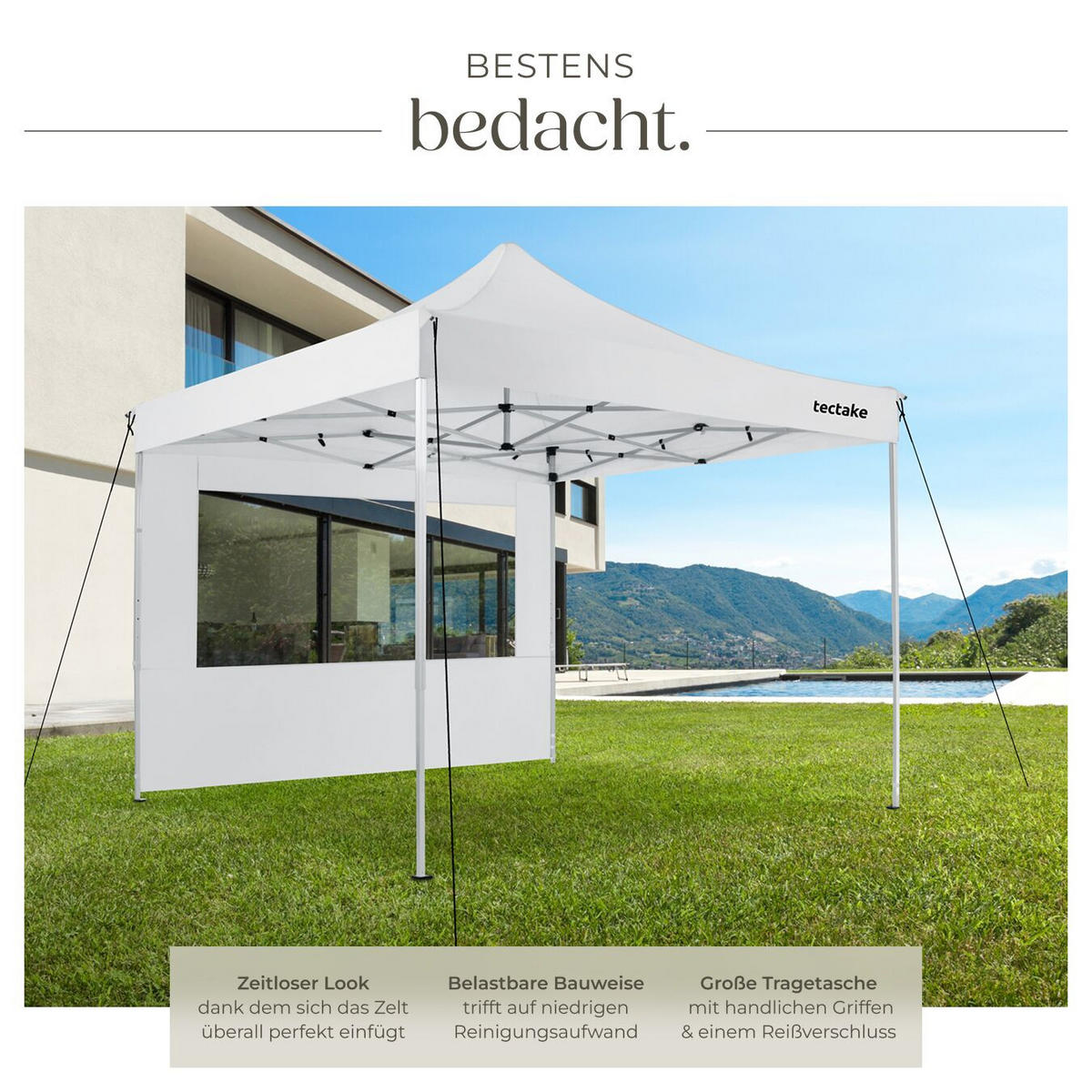 PAVILLION aus Aluminium Olivia, inklusive Spannseilen, Heringen und Tragetasche, weiß - Weiß, Kunststoff (300/280/300cm) - tectake