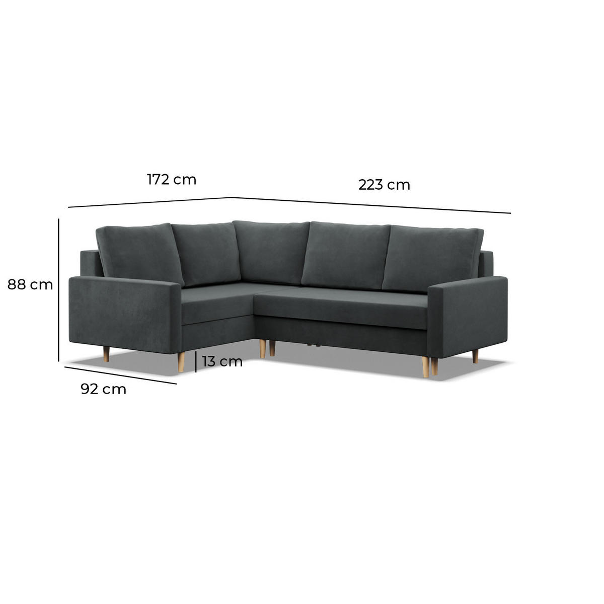 ECKSOFA LINKS MIT SCHLAFFUNKTION BLANK, Hellgrau - Hellgrau, Textil (223/172cm) - Mebligo