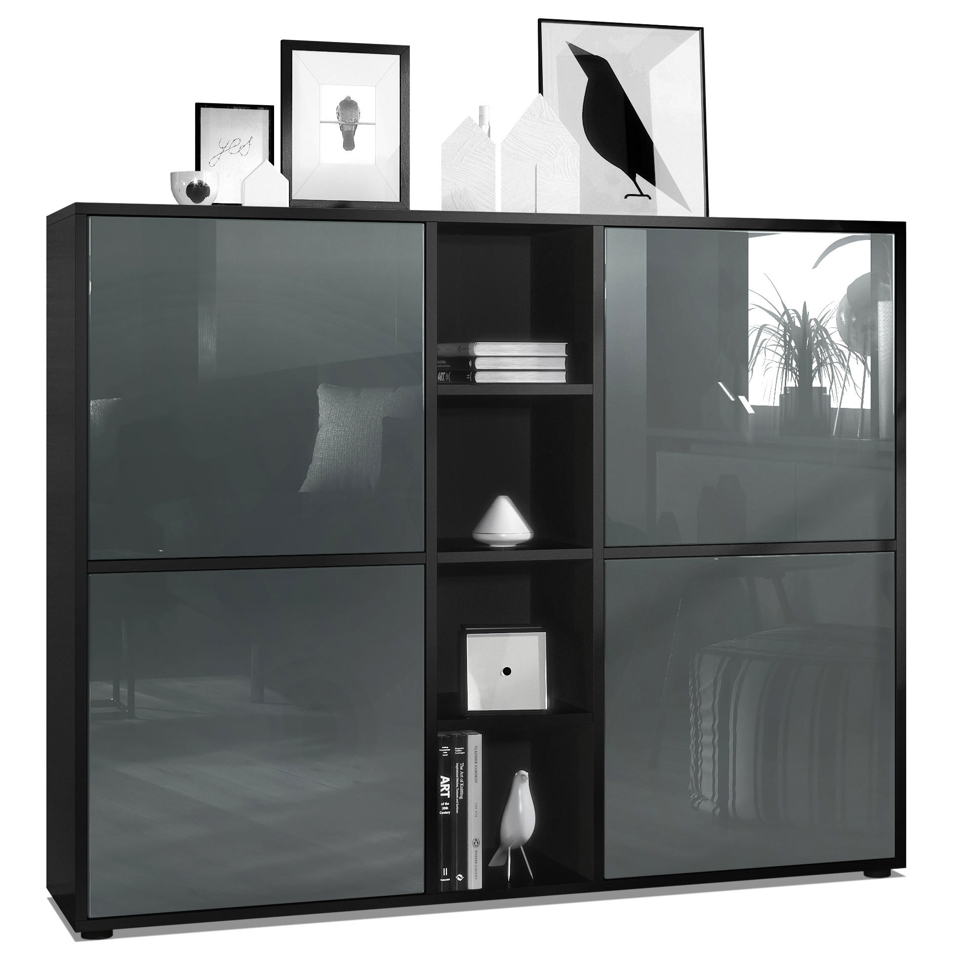 HIGHBOARD Cuba Türen in Grau Hochglanz - Grau, Holzwerkstoff (130.5/105.5/35.5cm) - Vladon