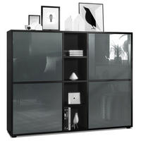 HIGHBOARD Cuba Türen in Grau Hochglanz - Grau, Holzwerkstoff (130.5/105.5/35.5cm) - Vladon
