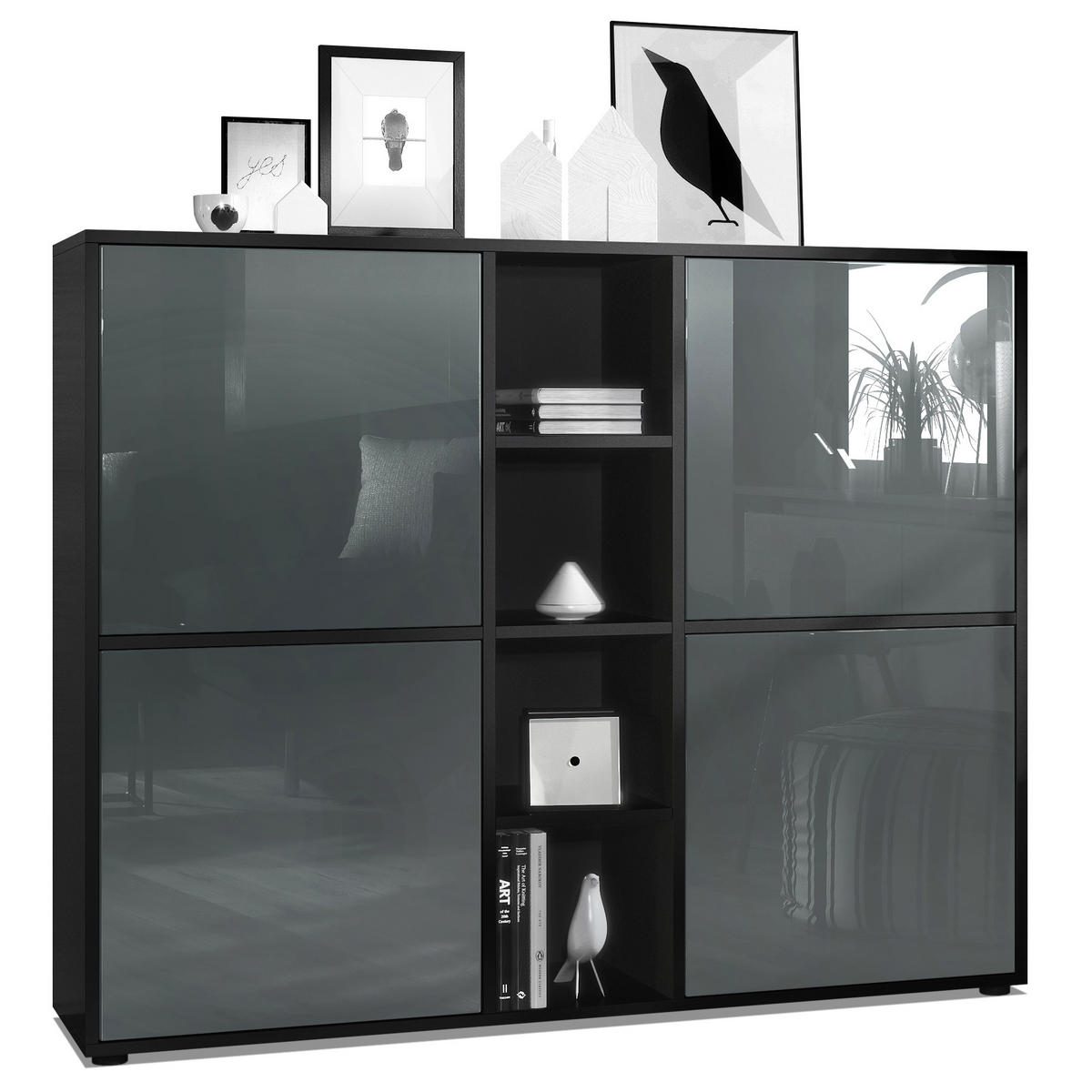 HIGHBOARD Cuba Türen in Grau Hochglanz - Grau, Holzwerkstoff (130.5/105.5/35.5cm) - Vladon