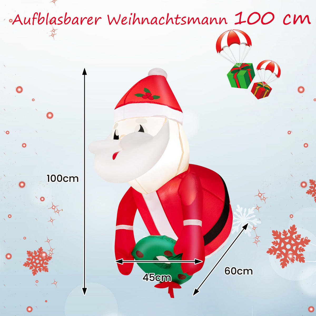 WEIHNACHTSMANN 100cm Rot - Rot, Kunststoff (60/100/45cm) - COSTWAY