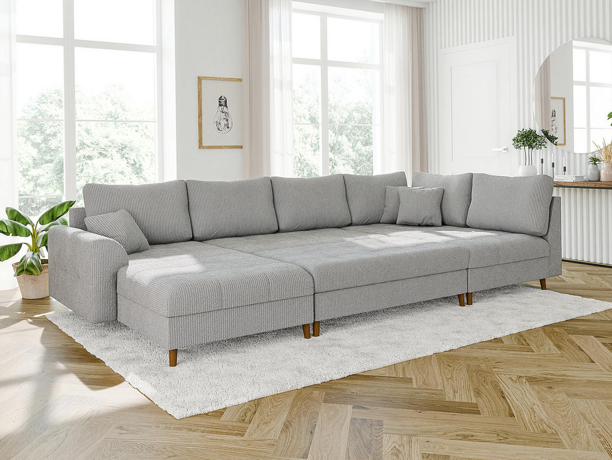 HOCKER Alma Hellgrau Cord - Hellgrau/Braun, Holz/Textil (118/40/73cm) - S-Style Möbel