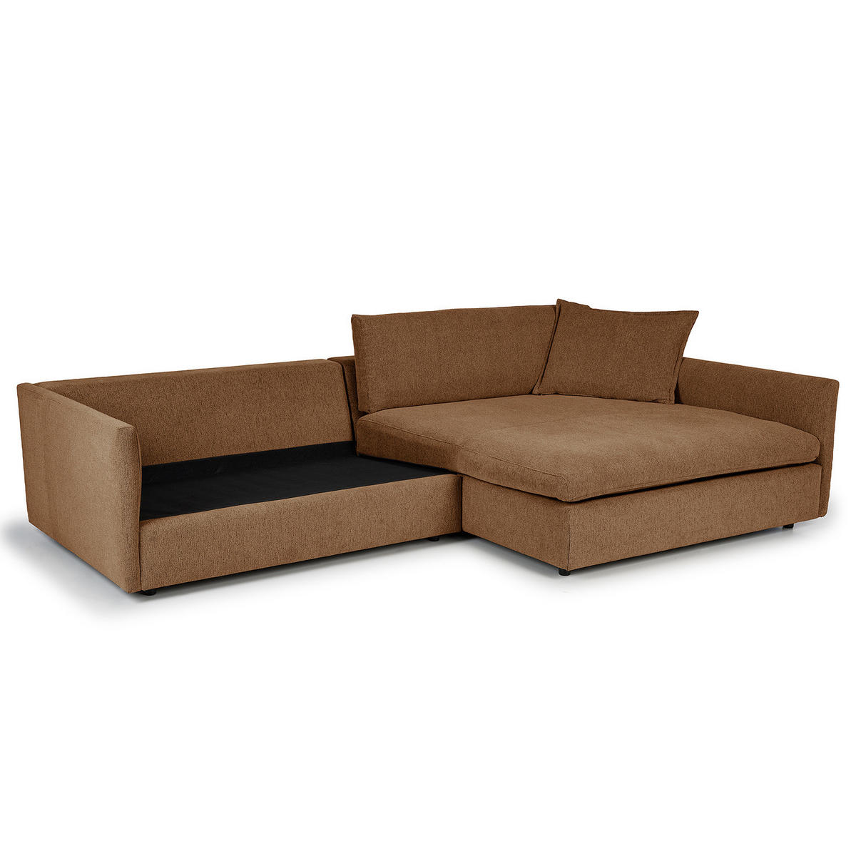 ECKSOFA mit Longchair - Schwarz/Haselnussfarben, Kunststoff/Textil (290/183cm) - home24