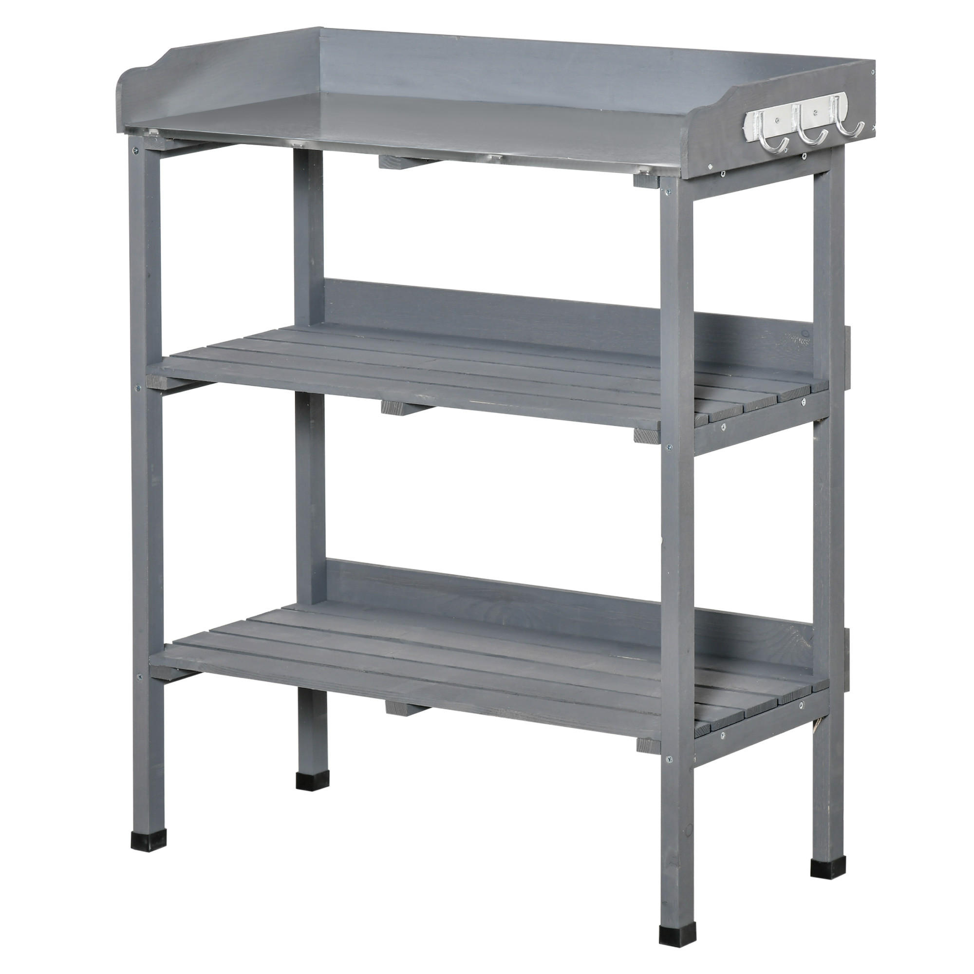 PFLANZTISCH Gärtnertisch Blumentisch mit Metall Arbeitsfläche Garten Holz Grau - Grau, Holz (76/37/89cm) - Outsunny