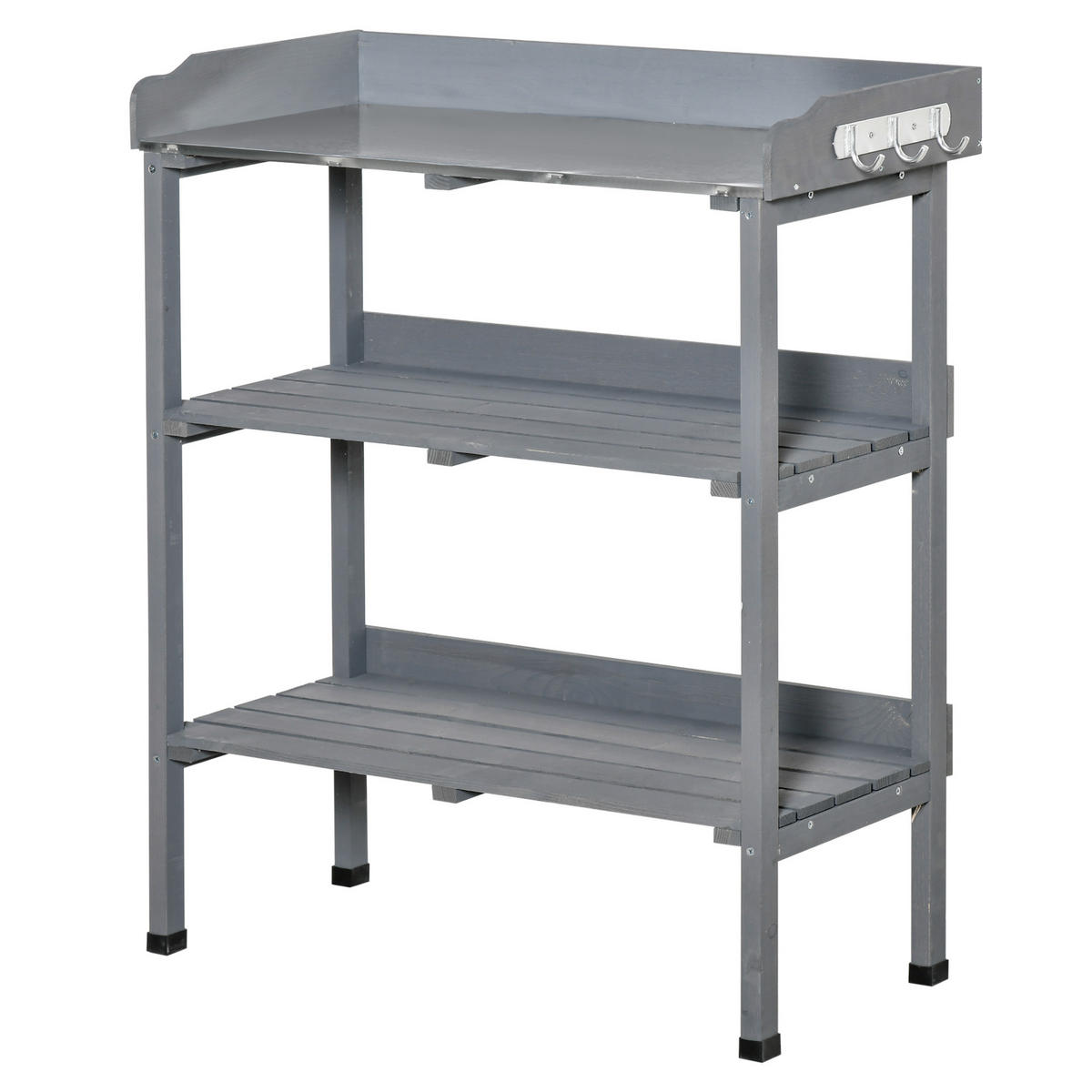 PFLANZTISCH Gärtnertisch Blumentisch mit Metall Arbeitsfläche Garten Holz Grau - Grau, Holz (76/37/89cm) - Outsunny