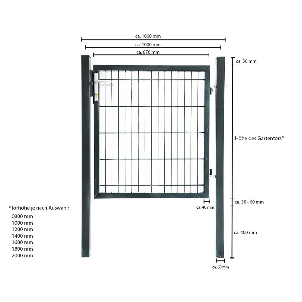 DOPPELSTABMATTEN GARTENTOR PORTARIUS - Größe: 200 cm, Farbe: Anthrazit - Anthrazit, Metall (250/6cm) - Home Deluxe