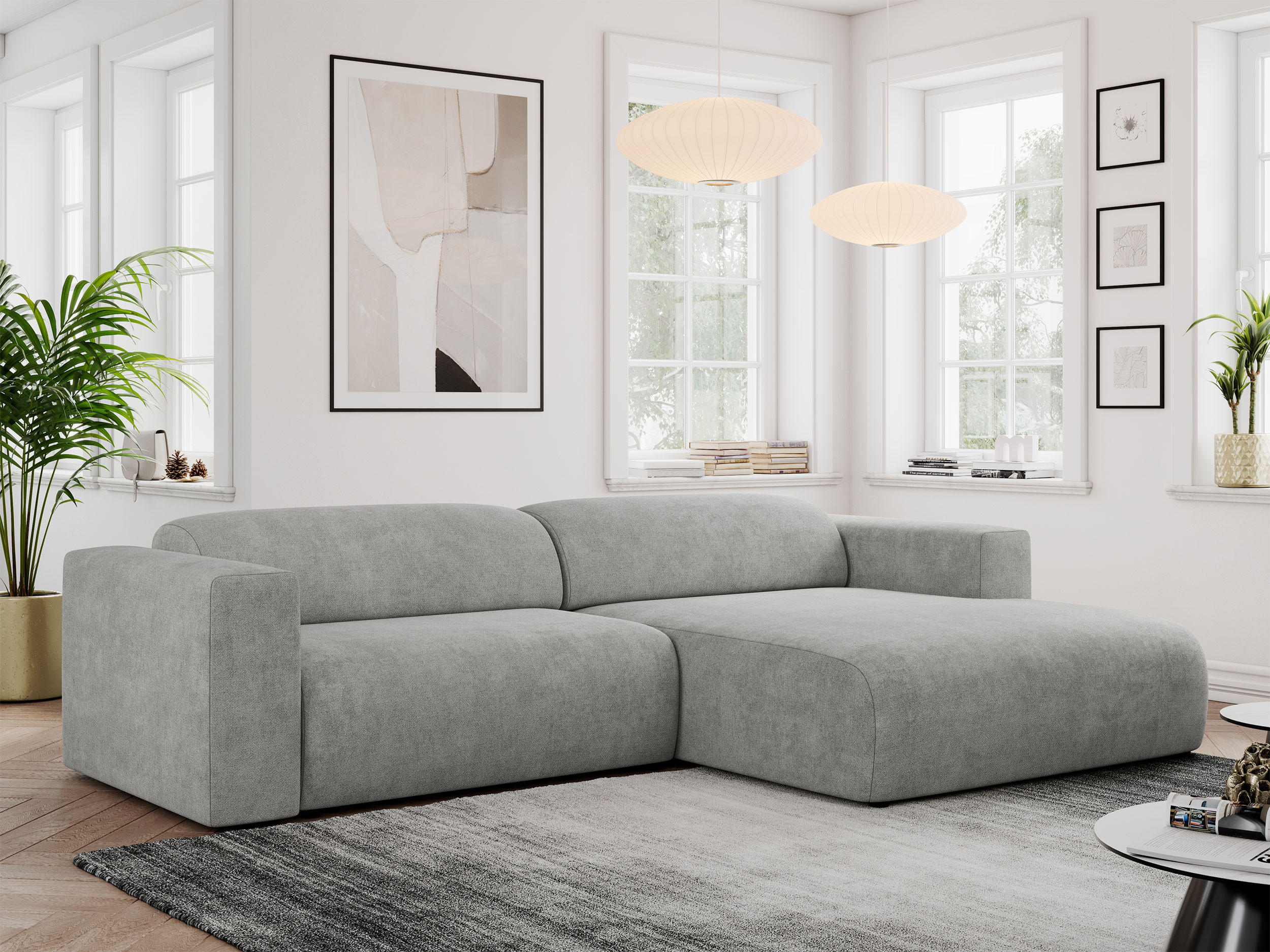 ECKSOFA PASADENA Hellgrau Struktur - Rechts Seite - Hellgrau/Schwarz, Kunststoff/Textil (180/288cm) - MKS