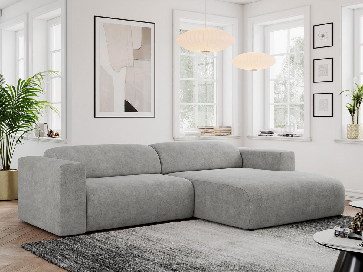 ECKSOFA PASADENA Hellgrau Struktur - Rechts Seite - Hellgrau/Schwarz, Kunststoff/Textil (180/288cm) - MKS