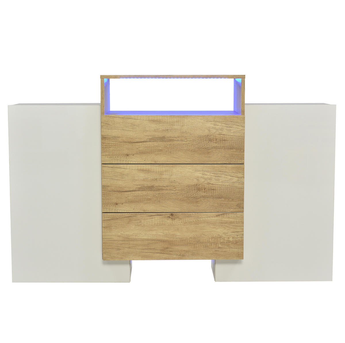 KOMODA z MDF, 140/30/77,5 cm bílá a přírodní, s LED osvětlením - přírodní, kompozitní dřevo (140/77/30cm) - BEAOK