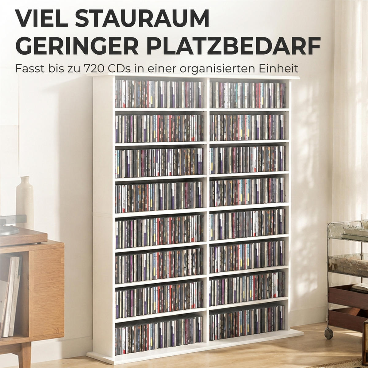 MEDIENREGAL Spanplatte Weiß - Weiß, Holzwerkstoff (24/126.3/106.5cm) - HOMCOM