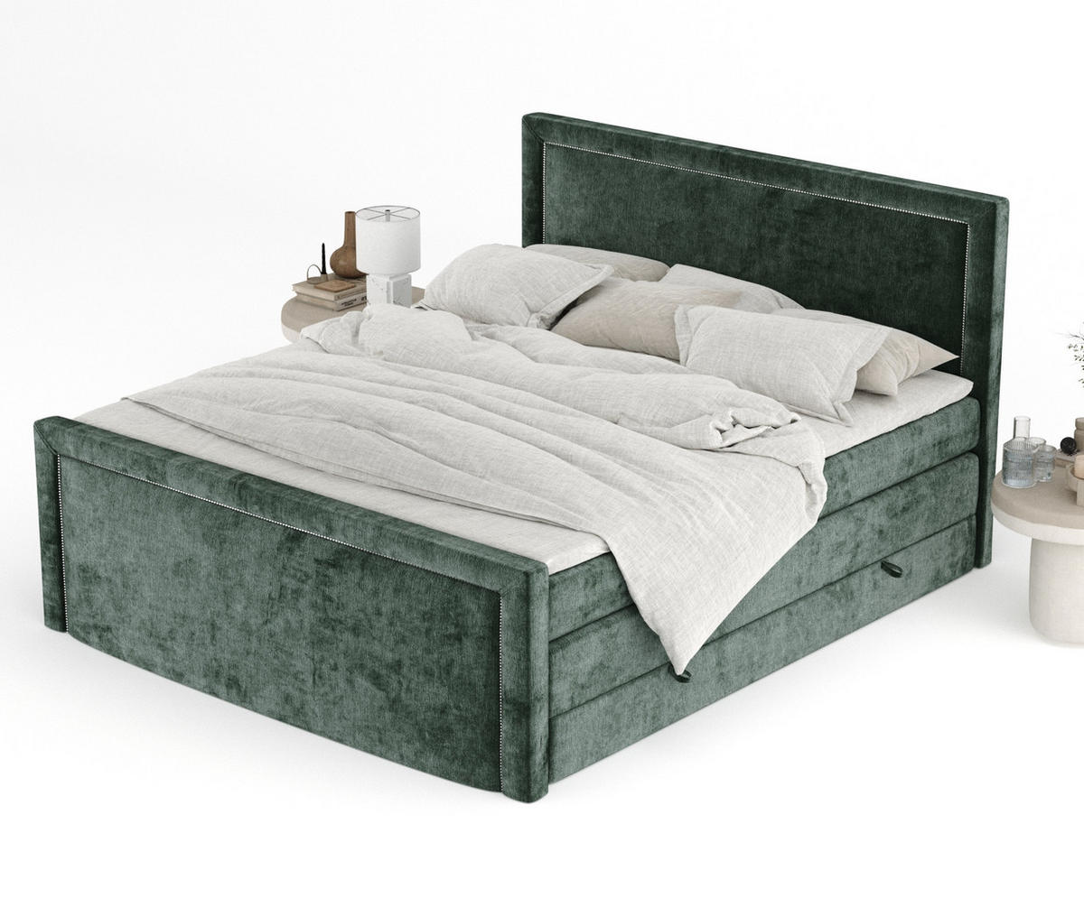 BOXSPRINGBETT Lavenda Grün 160/200 cm - Schwarz/Grün, Holz/Holzwerkstoff (160/200cm) - Maison de Reve