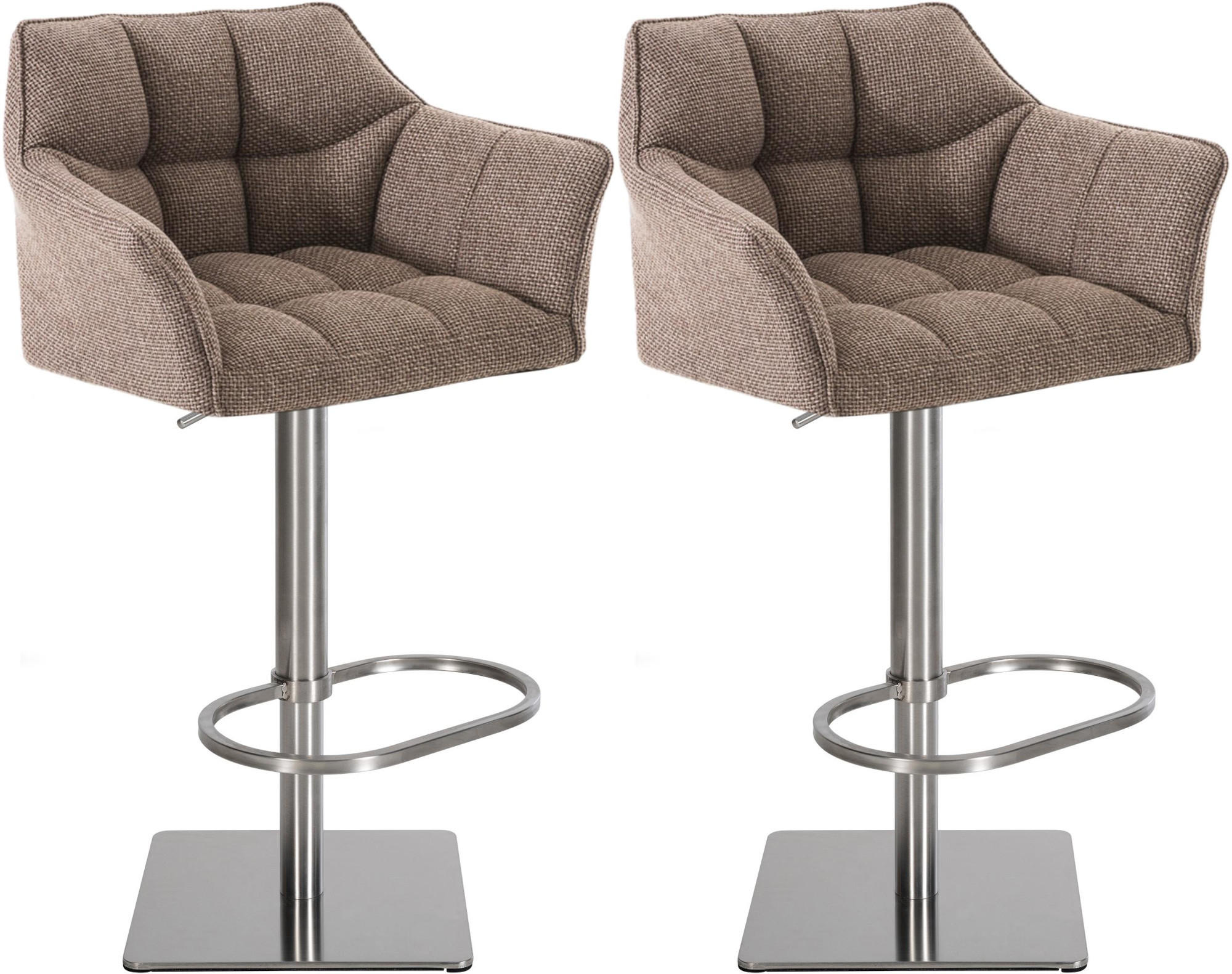 BARHOCKER 2er Set Stoff Terrabraun - Edelstahlfarben/Dunkelbraun, Textil/Metall (64/88/45cm) - CLP