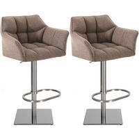 BARHOCKER 2er Set Stoff Terrabraun - Edelstahlfarben/Dunkelbraun, Textil/Metall (64/88/45cm) - CLP