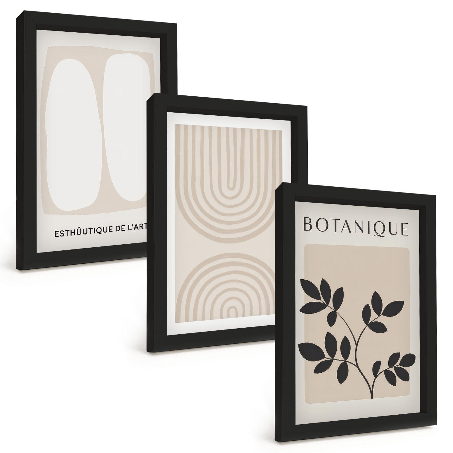 BILDER SET 3er Set - 20x30 cm Schwarzer Rahmen - Boho-Pflanzenposter - Schwarz, Kunststoff (20/30cm) - TULUP