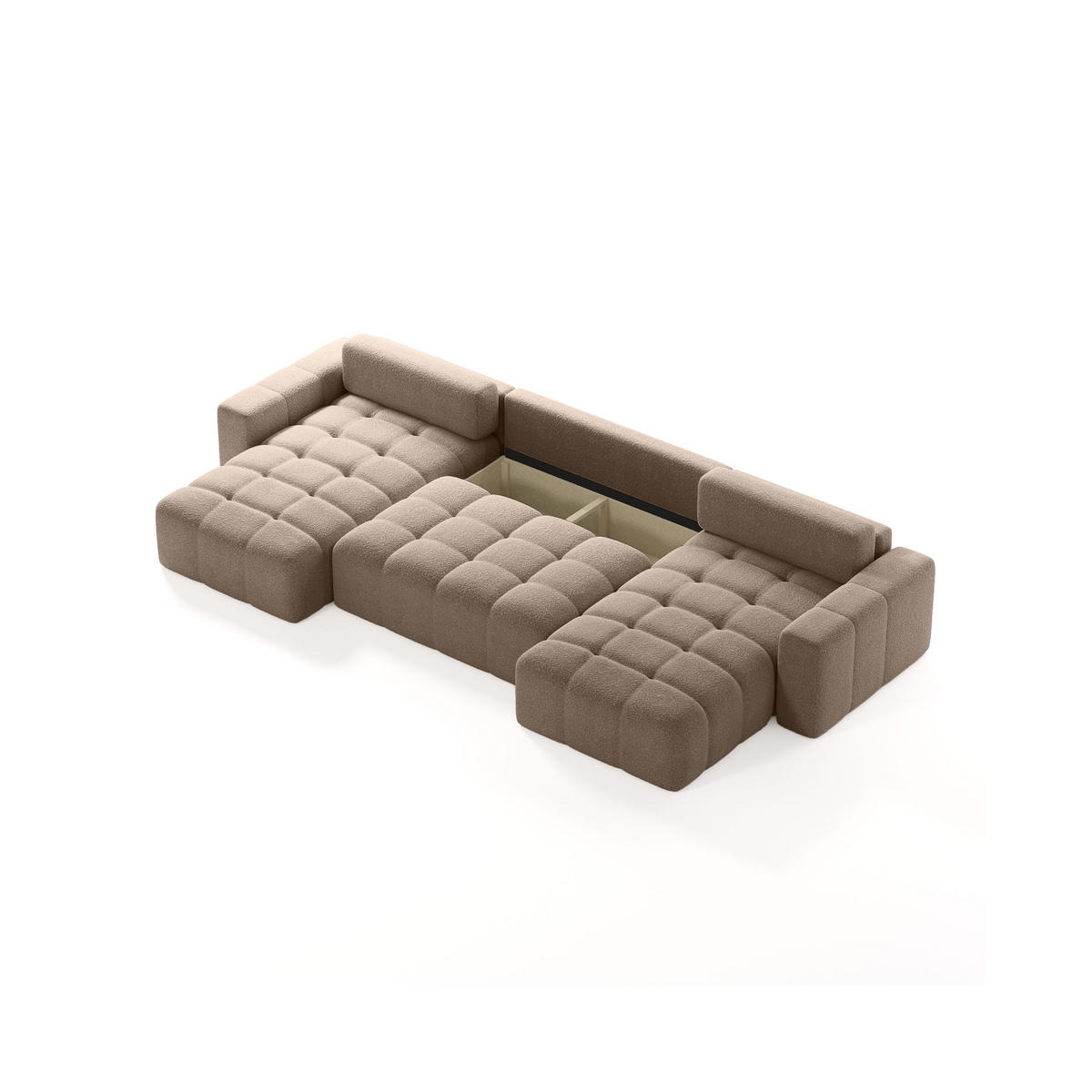 ECKSOFA Bouclé-Stoff 10 Sitzer Bornum U, Braun - Braun, Textil (386/70/155cm) - Meblito
