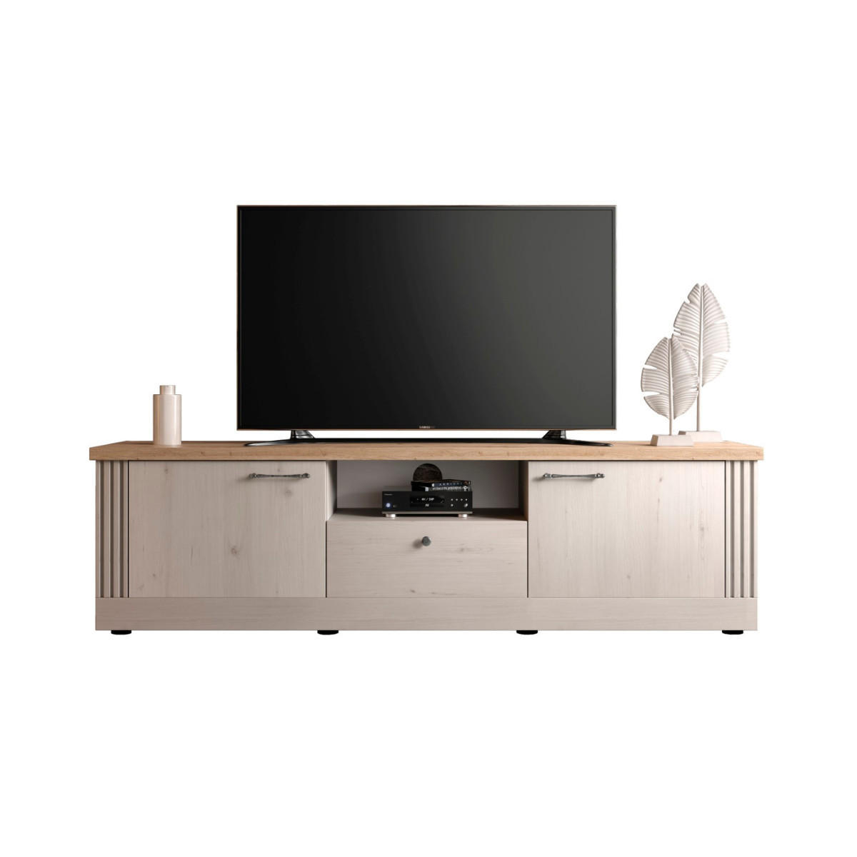 TV-MÖBEL mit 1 fach, 2 türen und 1 schublade - country 211/44/58 cm - Weiß, Holzwerkstoff (44/58/211cm) - Calicosy