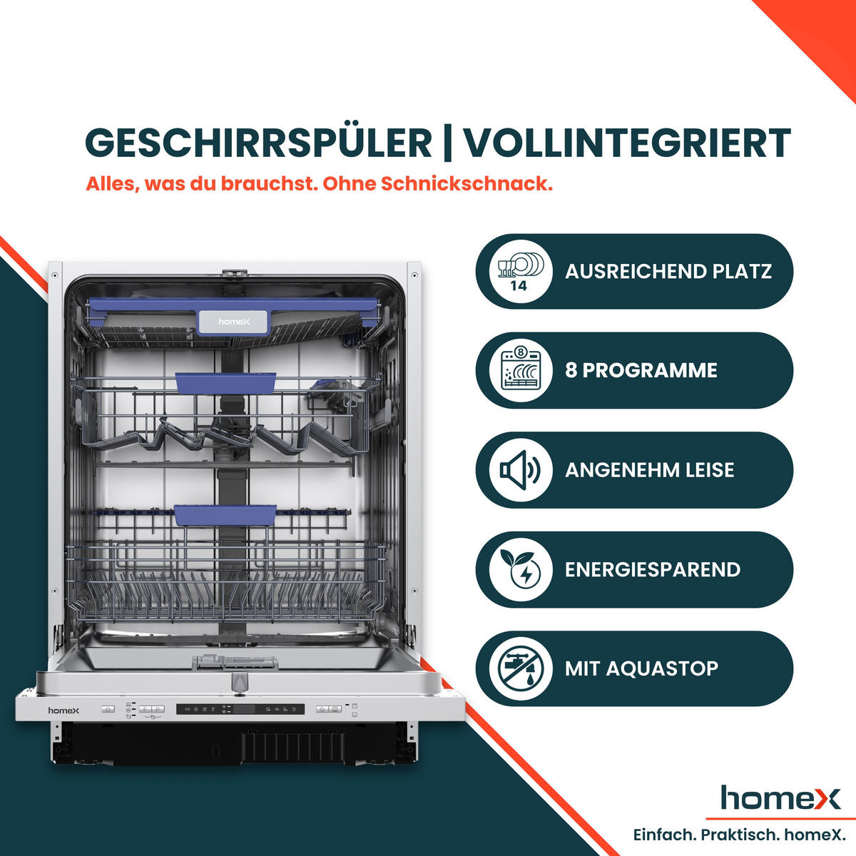 GESCHIRRSPÜLER DWFI601442A vollintegrierbar 60 cm, Einbau Spülmaschine - 14 Maßgedecke, 8 Programme - Silberfarben/Schwarz, Kunststoff/Metall (59.8/81.5/55cm) - homeX
