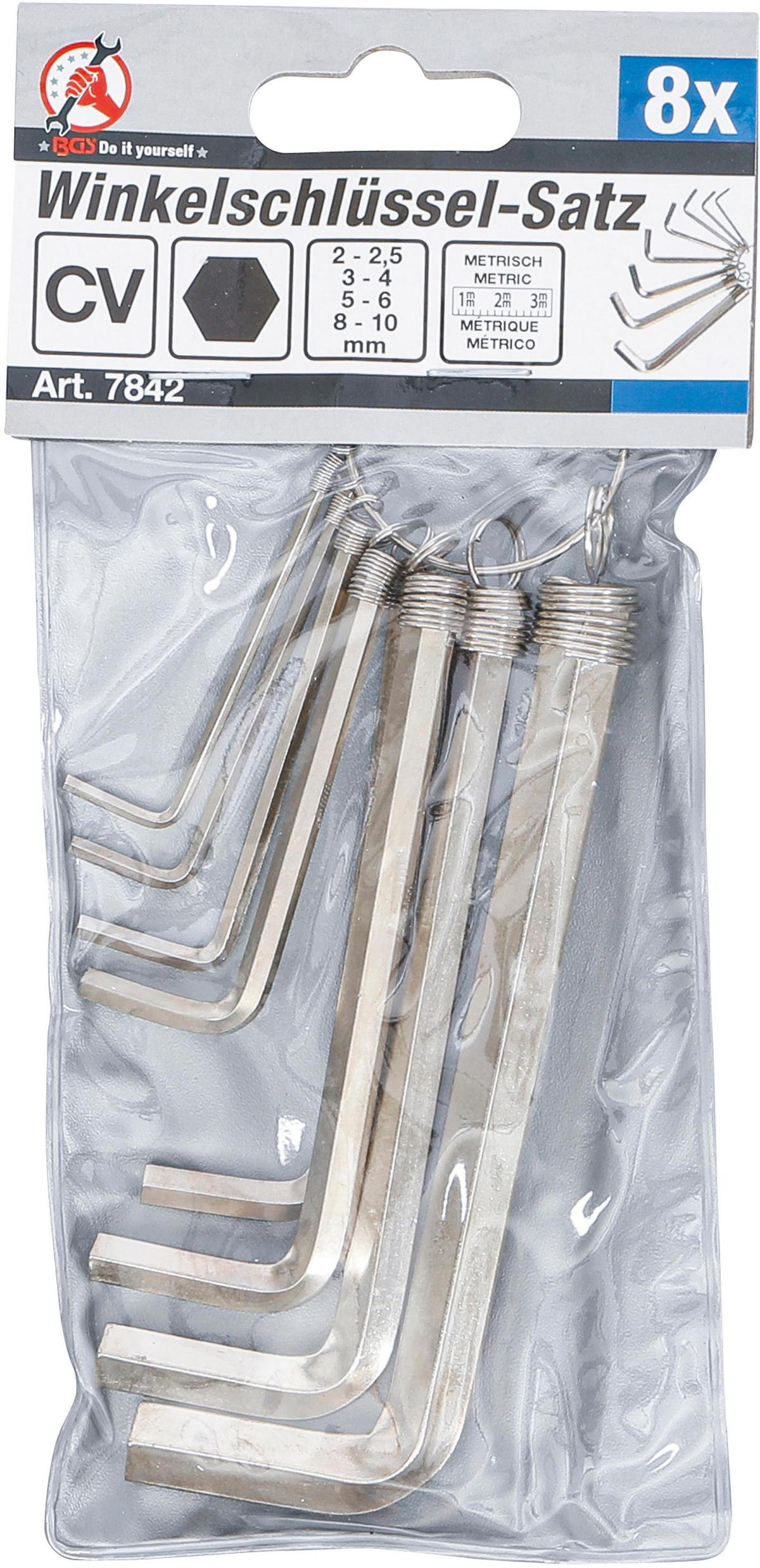 WINKELSCHLÜSSEL-SATZ | INNENSECHSKANT 2 - 10 MM | 8-TLG. - Multicolor, Kunststoff/Metall (1/1cm) - BGS technic